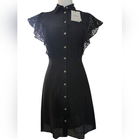 Theory Dress Color Black Size 00 BD Ruffle DR Nova Eyelet - Picture 2 of 10